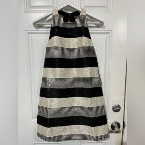 A.B.S. by Allen Schwartz Women’s Black White Striped Sequin Dress Size 6 NWT